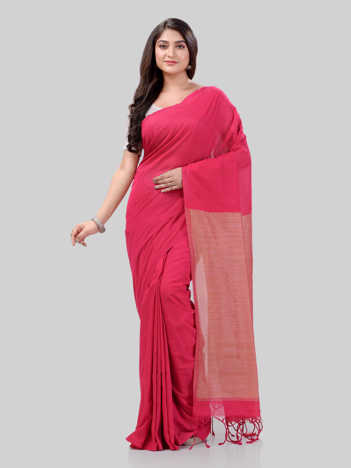 Khadi Cotton Handloom Pink Saree Without Blouse Piece